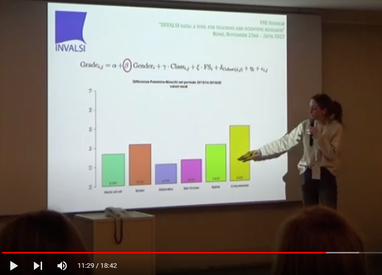 La d.ssa Franzolini illustra la Sua ricerca alla platea del seminario Invalsi